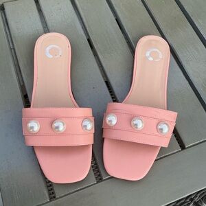 Elegant Pink Pearl-Embellished Women's Slides